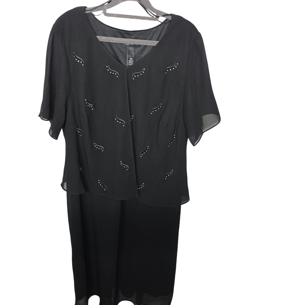 Maggie Barnes Black Evening Dress 18W Rhinestone Embellished Layered Formal Maxi